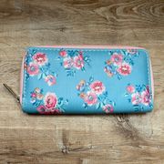 Gorgeous Blue & Pink floral wallet, Zip around- LIKE NEW!