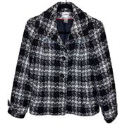 Chico’s Black & White Plaid Tweed Button Down Coat