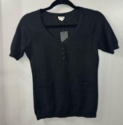 NWT Cartier Black Henley Short Sleeve Shirt Wool Blend Size Small