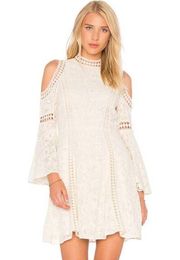 Ivory Lace  Enya Open Shoulder Mini Dress in Cream