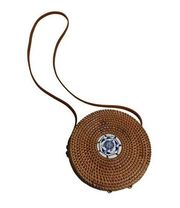 woven wicker Round Rattan Beach Crossbody Purse