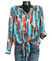 Kut From The Kloth NEW Womens Chiffon Blouse Button Up Sz M Converting Sleeve