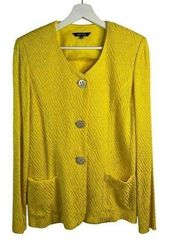 Misook Textured 3 Button Yellow V-neck Acrylic Knit Jacket Blazer Women’s Size M