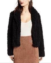 Black Teddy Faux Fur Open Front Jacket Size Medium