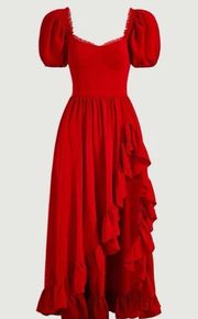 Hot Red High thigh slit asymmetrical Dress
