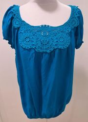 100% Linen Blue Blouse