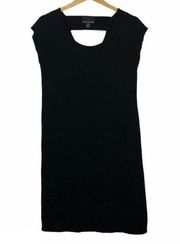 CYNTHIA ROWLEY Solid Black Short Cap Sleeve Shift Cutout Strappy Back Dress SM