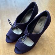 Fioni Faux Suede Eggplant Purple Peep Toe Heels, Women’s Size 7.5