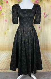 Laura Ashley Black and Gold Floral Dress Size 8