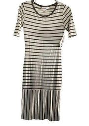 Women's Lularoe Julia White Charcoal Gray Striped Dress Size XXS NWT #0357