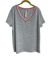 Lorna Jane Gray Red V Neck Academia Oversized Shirt Small