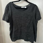 Sigred Olson Linen Shirt Black Blouse Pocket Tshirt Size Large