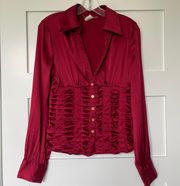 Red Silk Button Down Blouse