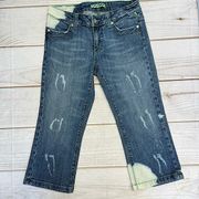 Vigoss Bleached Distressed 5 Pocket Medium Wash Denim Capri Jeans Size 7/8