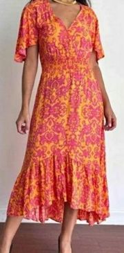 Anthropologie Abel The Label Maya Floral Smocked Midi Hi Low Flowy Dress Size S