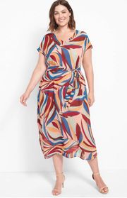 Multicolor Plus Size Cap-Sleeve Waist Tie Chiffon Midi Dress NEW