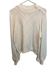 Who What Wear Cream Stitched Pearl Oversized Boho Style Sweater Size Medium