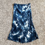 YOUNG FABULOUS & BROKE | Blue Tie Dye Satin Midi Skirt Sz L