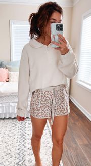 Comfy Waffle Knit Tan Cream & Pink Leopard Print Shorts