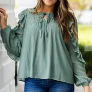 &Merci | Sage green ruffled long sleeve blouse