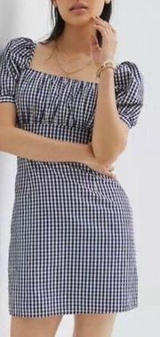 Anthropologie forever that girl navy gingham puff sleeve dress small