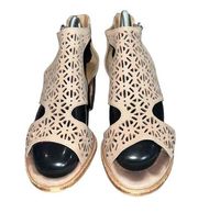 Arturo Chiang Edythe Strappy Peep Toe Laser Cut Block Heel Women's Size 9.5