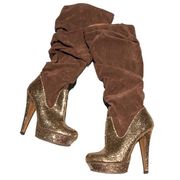 Brown & Glitter GoldFinger Knee
High Slouch Boots Size 6.5 B44