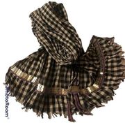 JUICY COUTURE CHECKERED BLACK WHITE GOLD SEQUINS PURPLE ROPE TRIM DETAILED SCARF