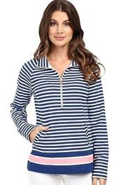 Lilly Pulitzer Skipper Popover Navy Blue Striped Half-Zip Sweatshirt Size XS