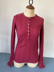 Aerie Arie womens waffle henley t shirt size XS red button front long sleeves