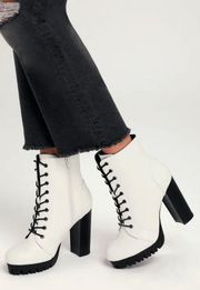 -GIGI WHITE LACE UP PLATFORM BOOTS-SIZE 8