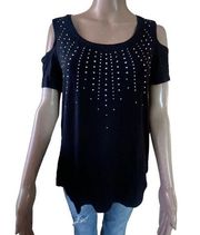 JM Collection cold shoulder studded tee