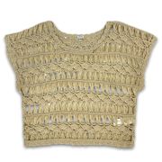 Crocheted Knit Cropped Top Tan Crew Neck Size Small