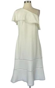 Women's Cocktail Dress Size 8 Ivory White One Shoulder A-Line Midi