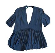 Kimchi blue deep Vneck peplum black blouse sz small