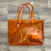 NWT  Transparent Orange Open Top Logo Tote Approximately 17" X 13"