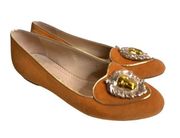 Charlotte Olympia Marigold Zodiac Orange Leather Suede Lion Flat Shoes size 6.5