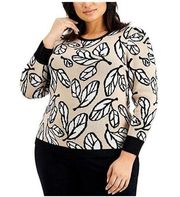 NWT! Anne Klein Latte Combo Leaf Print Jacquard Puff Shoulder Sweater 3X