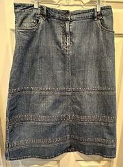 Christopher Banks Skirt Denim Blue Jean Pockets Modest No Slit Stretch Size 14