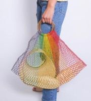 Vintage 70’s Rainbow Net Nylon Mesh Tote Bag