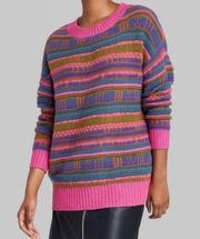 Wild Fable NWT  Retro 90s Multi Color Boho Colorful Knit Crewneck Sweater Medium