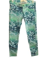 Hollister Juniors  Teal Blue Tropical Floral Print Low Rise Cropped Jeggings Sz 3