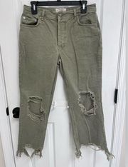 We The Free Free People Distressed Torn Knee Green Denim Pants Women’s Size 28