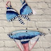 NWT Splendid Tie-Dye Stripe Knot-Front Bikini Top & Bottom