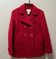 L.L. Bean Women's Classic Lambswool Red Peacoat size 4 Petite