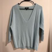 Oversized V-Neck Sweater 3/4 Sleeve - Light Blue - S