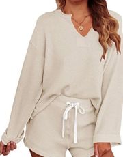 Women's Long Sleeve Pajama Set Henley Knit Tops