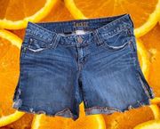 Decree Distressed Stretch Denim Shorts with Side Slits Size 7