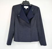 BOSS Hugo Boss Navy Checked Virgin Will Jacket Oversized Lapels US Size 6