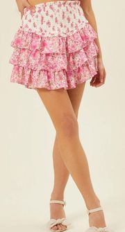 New! Altar’d State Large Briella Fancy Pink Floral Tiered Skirt~Love!